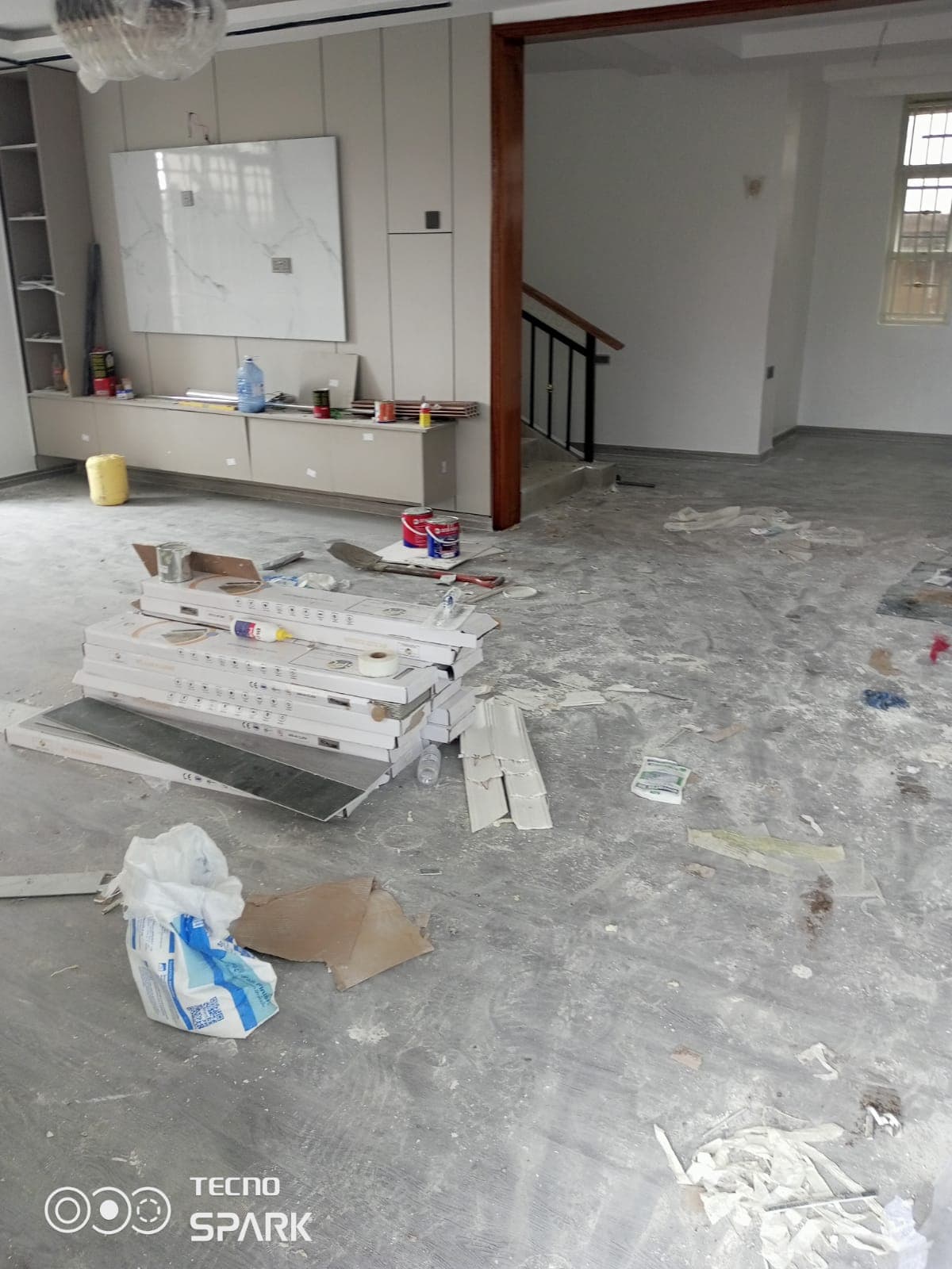 Post-construction living room before cleaning — Badom Cleaning Services